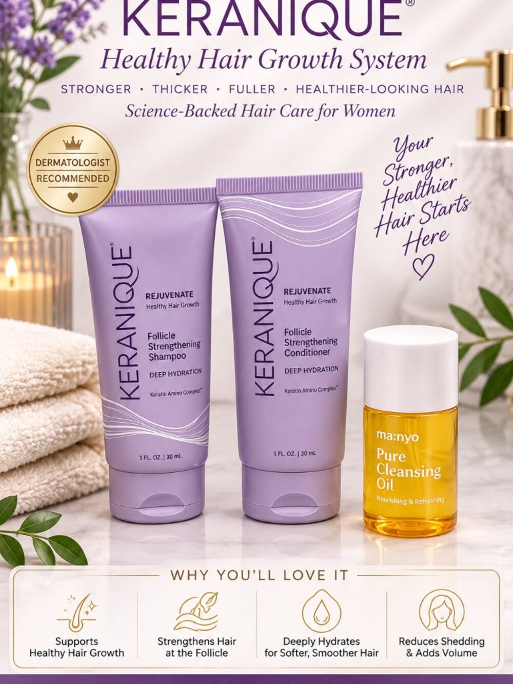 Keranique Healthy Hair Growth System + ma:nyo Pure Cleansing Oil